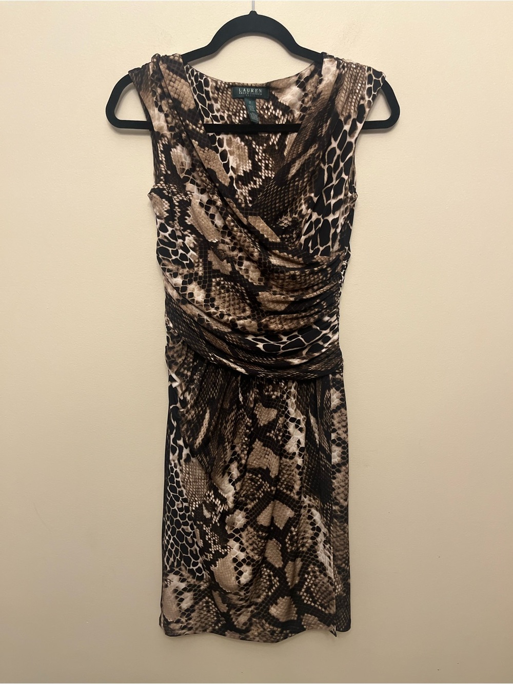Lauren Ralph Lauren Ruched Faux Wrap Snakeskin Print Dress Women's Size 2